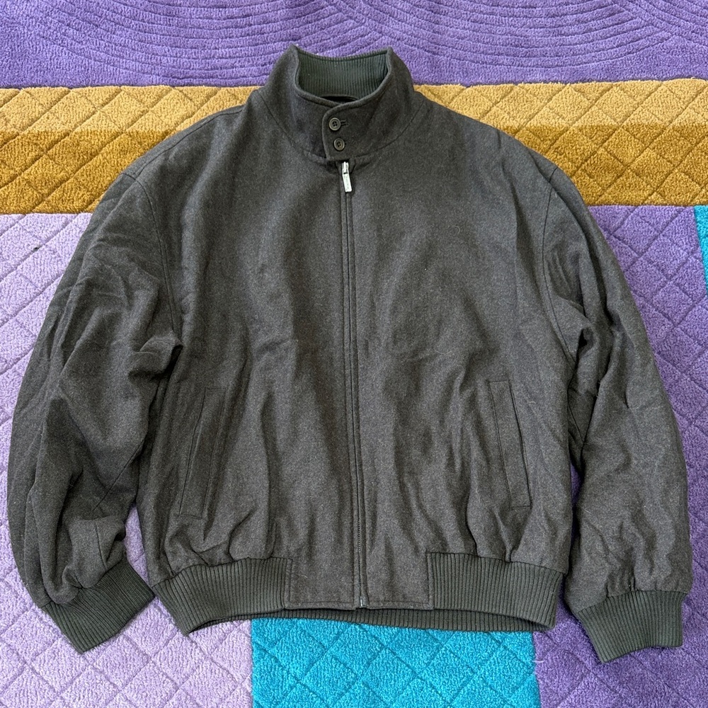 Nordstrom vintage Men's Brown Wool Zip-Up Bomber Jacket